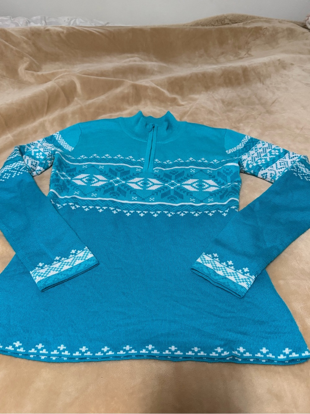 Obermeyer Women’s Teal Nordic Zip-Front Merino Wool Blend Sweater Ski Snow XS